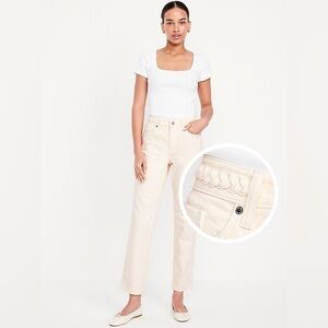Old Navy High-Waisted OG Straight Braided Ankle Jeans Size 14 Petite Ecru Braid